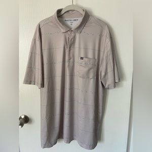 Matte Gray Men’s Golf Polo Large, Light Khaki with blue birds